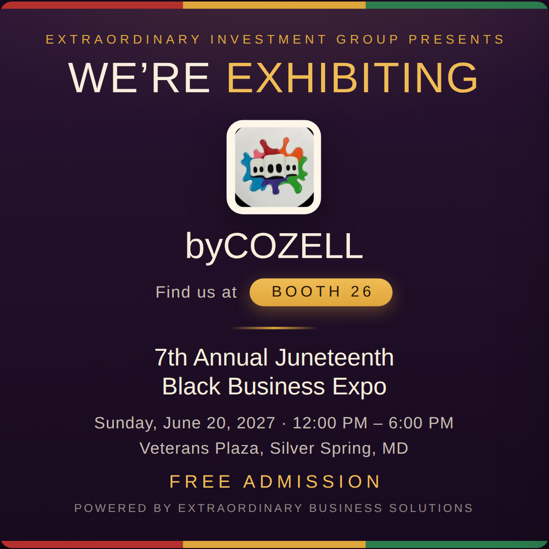 Square social post graphic announcing byCOZELL at Booth 26