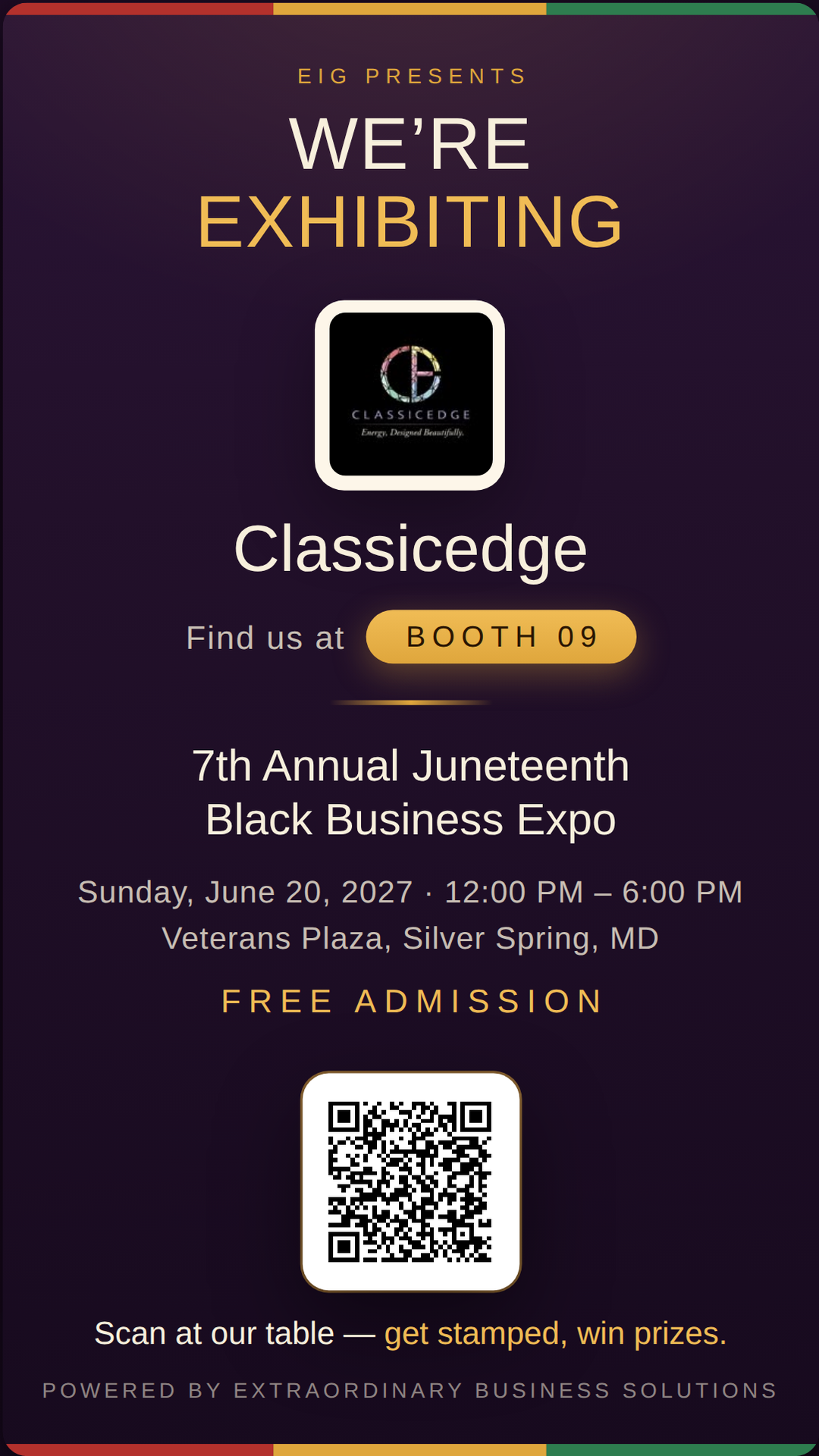 Vertical story graphic announcing Classicedge at Booth 09