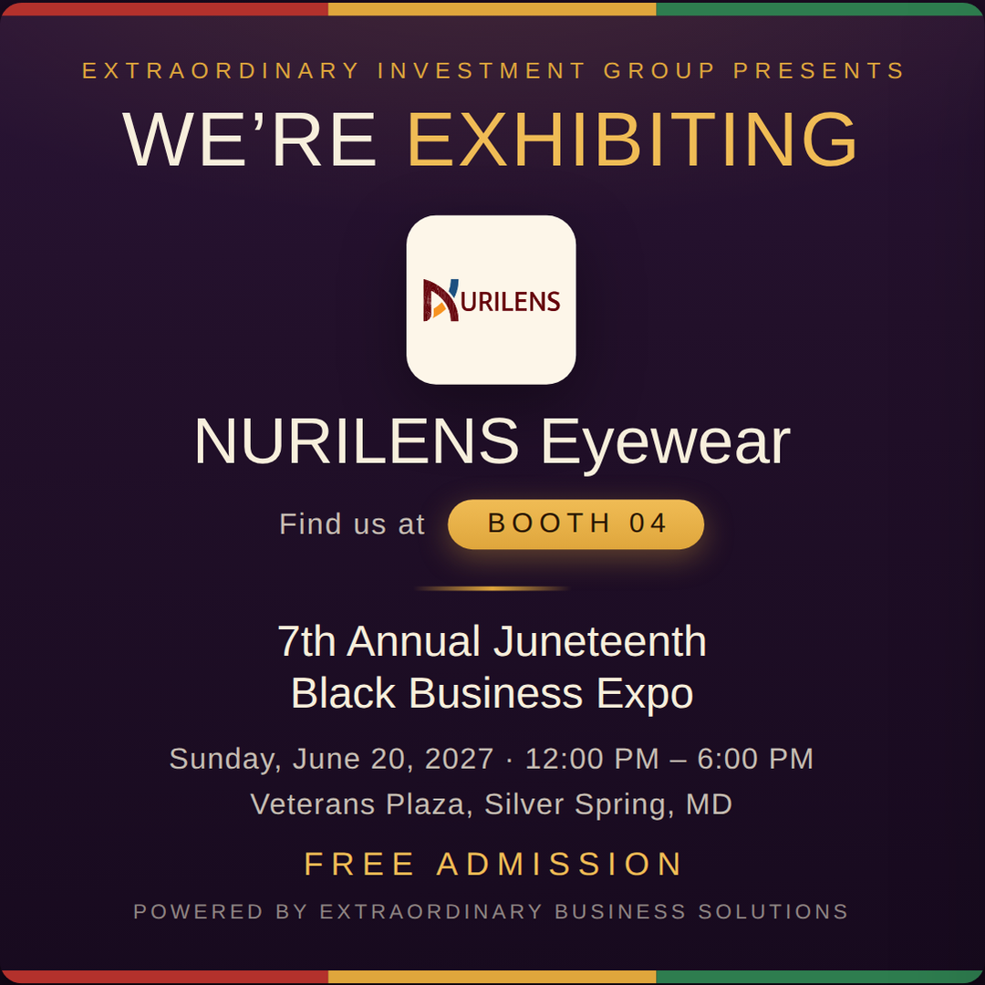 Square social post graphic announcing NURILENS Eyewear at Booth 04