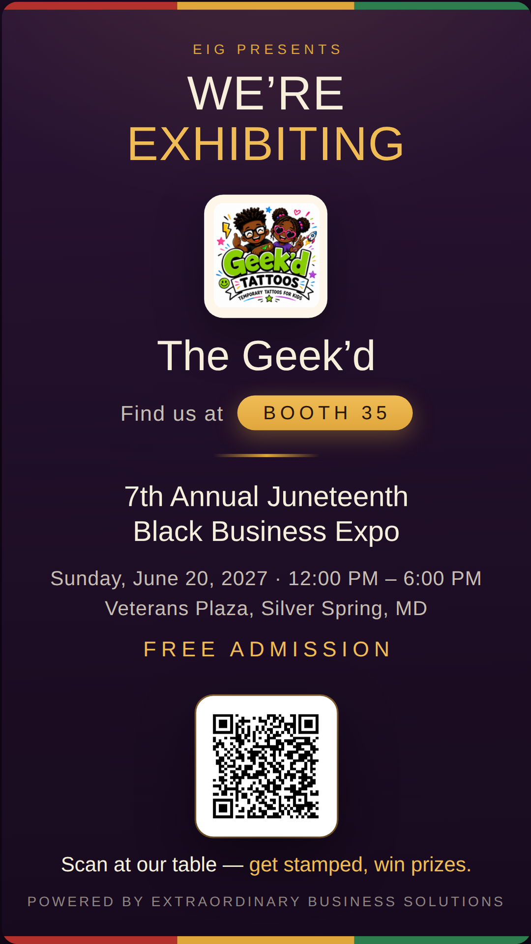 Vertical story graphic announcing The Geek&rsquo;d at Booth 35