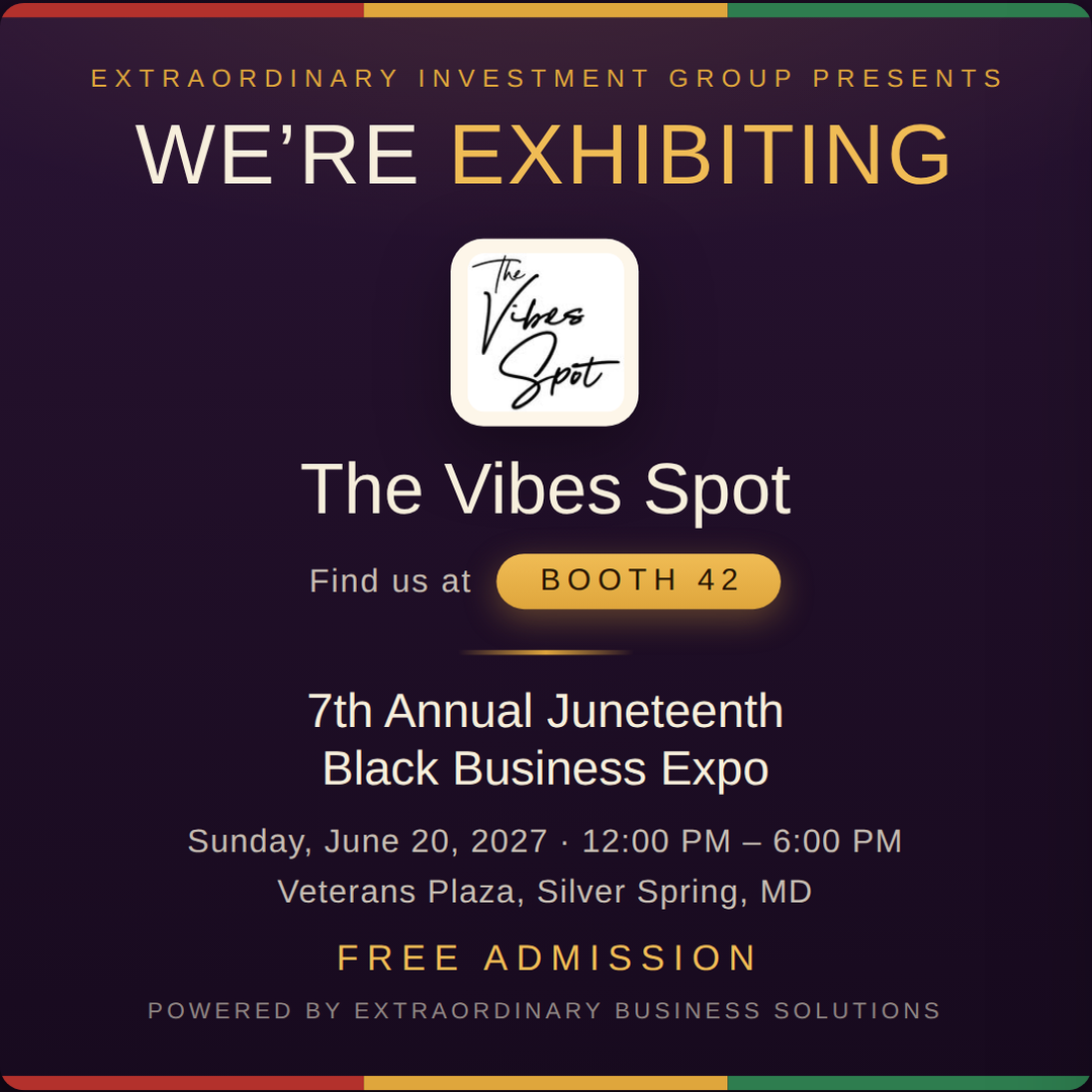 Square social post graphic announcing The Vibes Spot at Booth 42