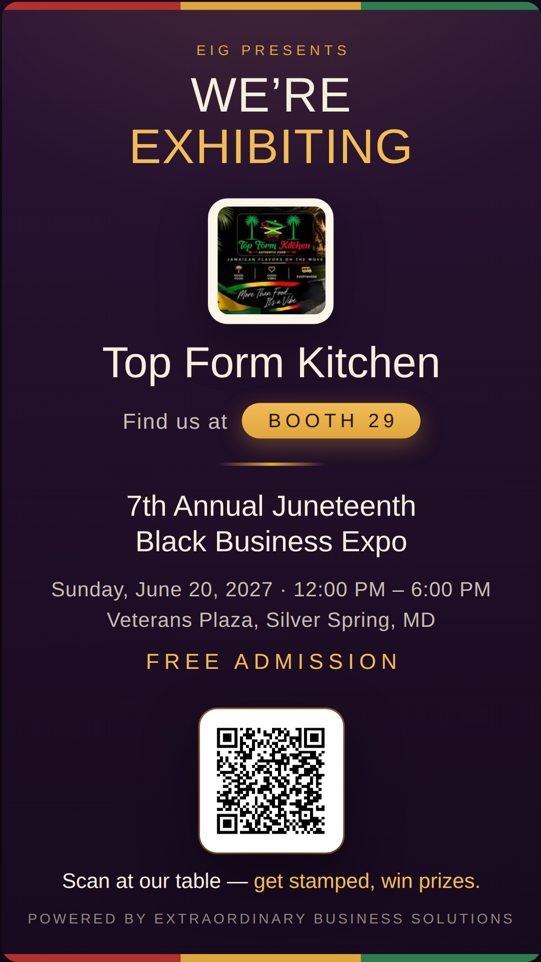 Vertical story graphic announcing Top Form Kitchen at Booth 29